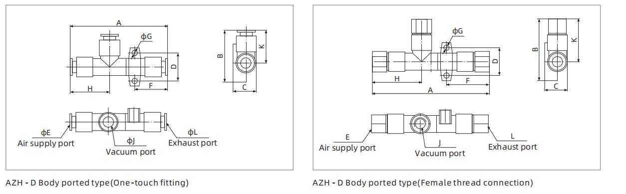 Azh Series Basic Vacuum Generator Dimensions Azh Series Basic Vacuum Generator Dimensions