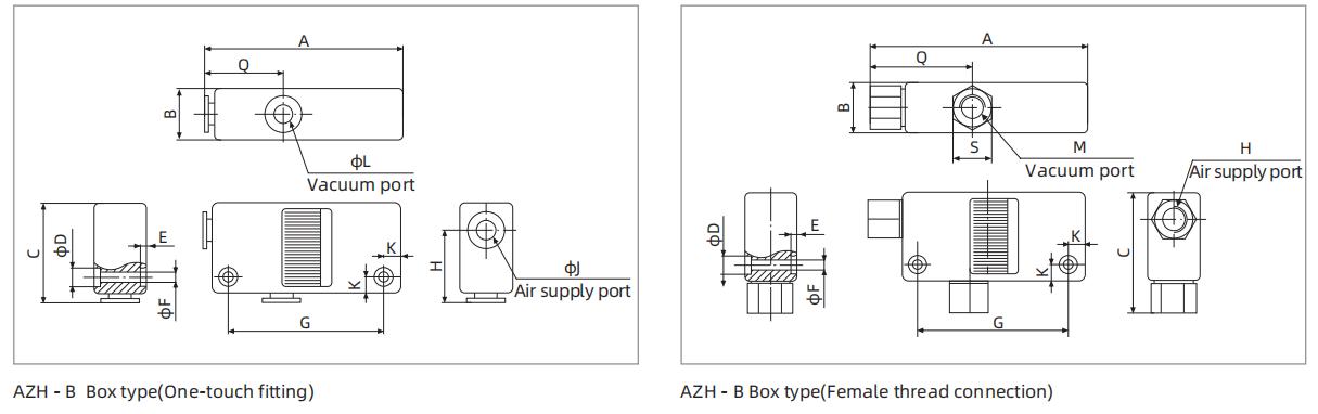 Azh Series Basic Vacuum Generator Dimensions Azh Series Basic Vacuum Generator Dimensions