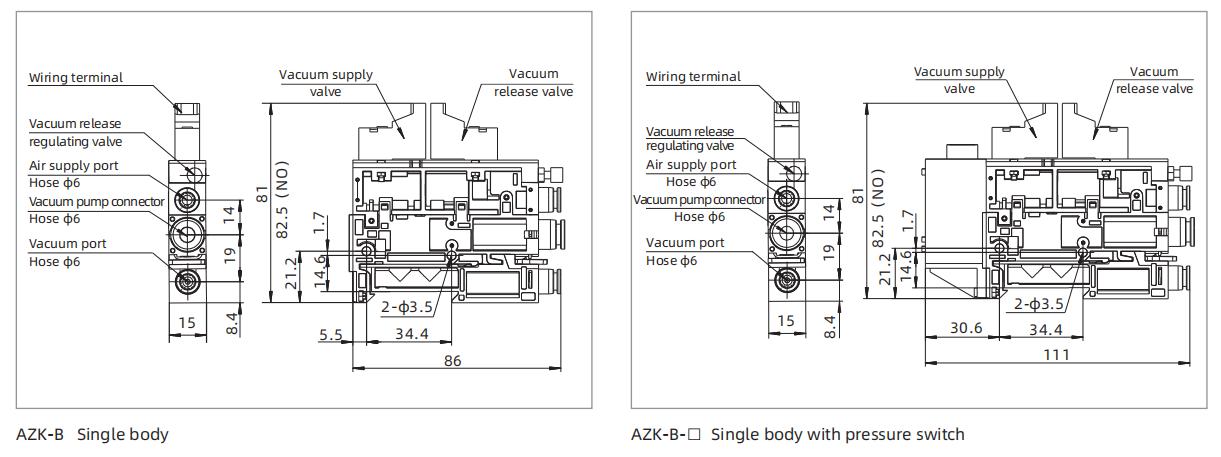 AZK Integrated Vacuum Generator Dimensions AZK Integrated Vacuum Generator Dimensions
