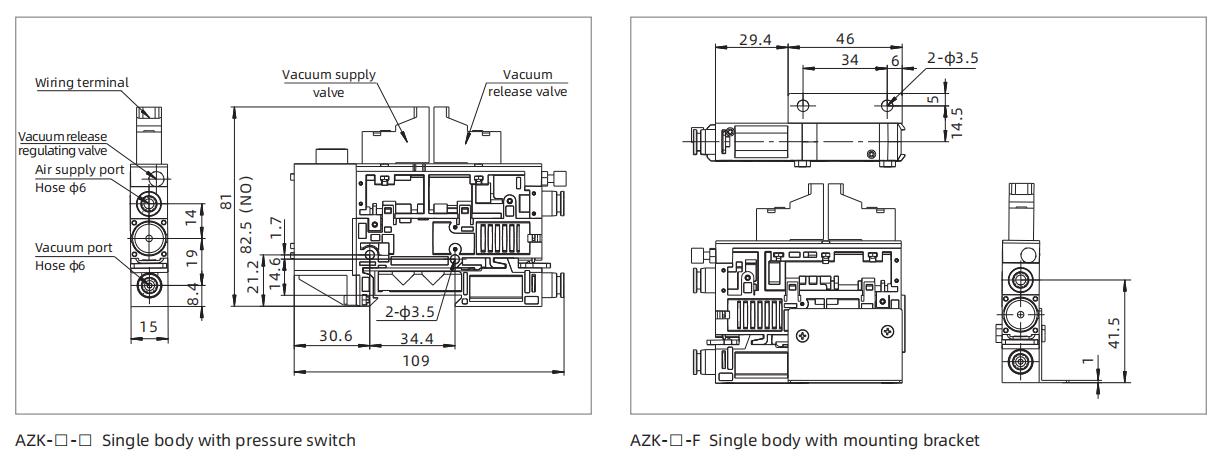 AZK Integrated Vacuum Generator Dimensions AZK Integrated Vacuum Generator Dimensions