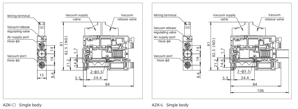 AZK Integrated Vacuum Generator Dimensions AZK Integrated Vacuum Generator Dimensions