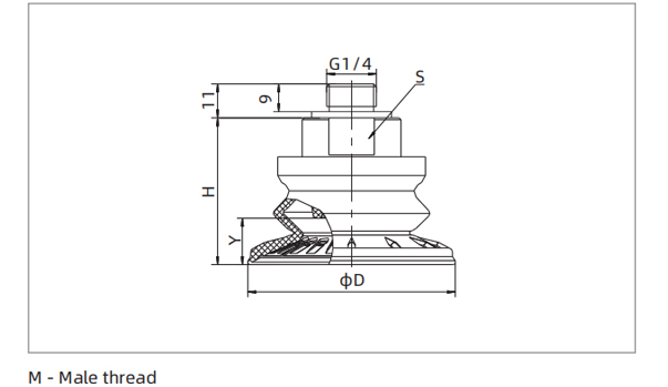 Dimensions 1.5 Bellows Suction Cup Special for Metal M-Male thread Dimensions 1.5 Bellows Suction Cup Special for Metal M-Male thread