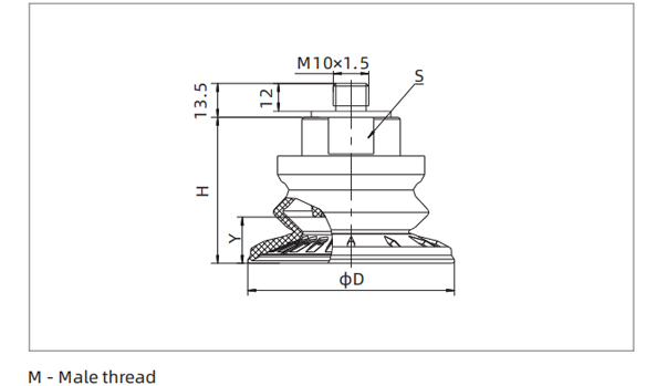 Dimensions 1.5 Bellows Suction Cup Special for Metal M-Male Dimensions 1.5 Bellows Suction Cup Special for Metal M-Male