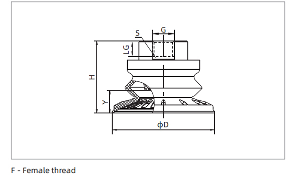 Dimensions 1.5 Bellows Suction Cup Special for Metal Sheet F-Female Thread Dimensions 1.5 Bellows Suction Cup Special for Metal Sheet F-Female Thread