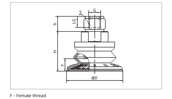 Dimensions 1.5 Bellows Suction Cup Special for Metal Sheet F-Female Dimensions 1.5 Bellows Suction Cup Special for Metal Sheet F-Female