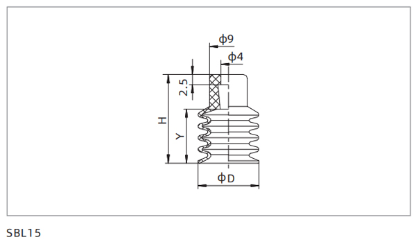 Dimensions 4.5 Bellows Suction Cup SBL15 Dimensions 4.5 Bellows Suction Cup SBL15