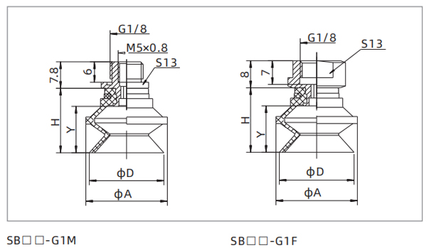 Dimensions Universal Bellows Suction Cup SB-G1M Dimensions Universal Bellows Suction Cup SB-G1M