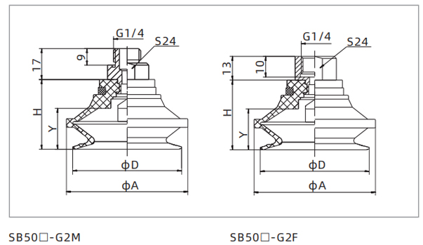Dimensions Universal Bellows Suction Cup SB50-G2M Dimensions Universal Bellows Suction Cup SB50-G2M