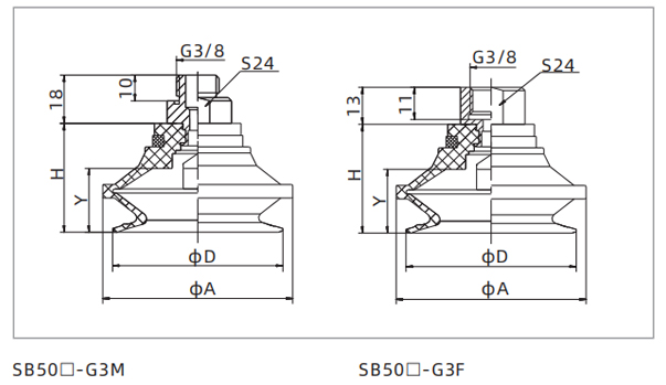 Dimensions Universal Bellows Suction Cup SB50-G3M Dimensions Universal Bellows Suction Cup SB50-G3M