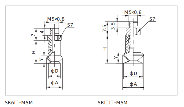Dimensions Universal Bellows Suction Cup SB6-M5M Dimensions Universal Bellows Suction Cup SB6-M5M