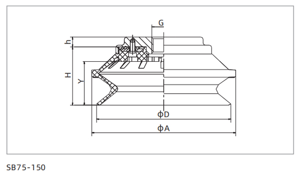Dimensions Universal Bellows Suction Cup SB75-150 Dimensions Universal Bellows Suction Cup SB75-150