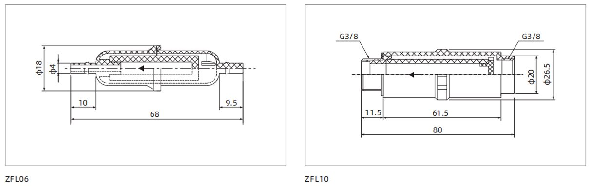 Dimensions ZFL Series Inline Vacuum Filter